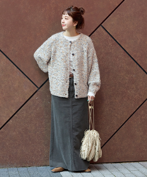 B.C STOCK（ベーセーストック）の「《追加7》手洗い可 / ポコポコヤーンミックス2WAYカーディガン（カーディガン/ボレロ・レディース・アイボリー/チャコールグレー/ラベンダー/レッド/ブラウン・FREE）」の8枚目の写真