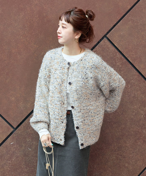 B.C STOCK（ベーセーストック）の「《追加7》手洗い可 / ポコポコヤーンミックス2WAYカーディガン（カーディガン/ボレロ・レディース・アイボリー/チャコールグレー/ラベンダー/レッド/ブラウン・FREE）」の11枚目の写真