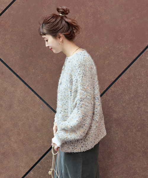 B.C STOCK（ベーセーストック）の「《追加7》手洗い可 / ポコポコヤーンミックス2WAYカーディガン（カーディガン/ボレロ・レディース・アイボリー/チャコールグレー/ラベンダー/レッド/ブラウン・FREE）」の12枚目の写真