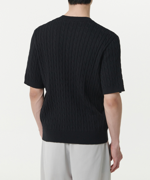 MUSINSA STANDARD（ムシンサスタンダード）の「ケーブルクルーネック半袖ニット[ブラック]（ニット/セーター・メンズ・その他・XX-LARGE/LARGE/MEDIUM/SMALL/X-LARGE）」の3枚目の写真