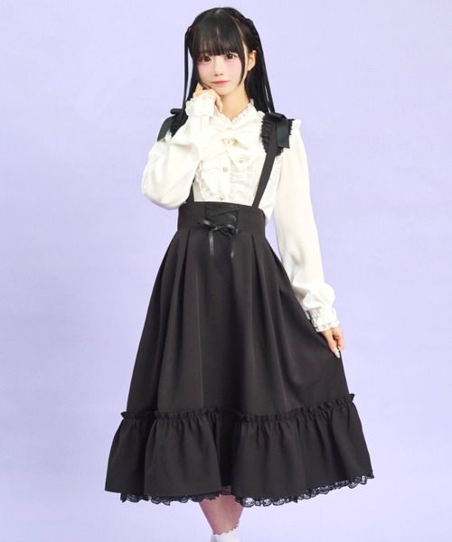 Secret Honey（シークレットハニー）の「Wフリルサスペンダー付ミディスカート（スカート・レディース・ブラック/グレー・MEDIUM）」の2枚目の写真