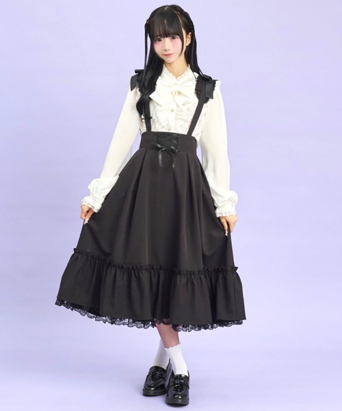 Secret Honey（シークレットハニー）の「Wフリルサスペンダー付ミディスカート（スカート・レディース・ブラック/グレー・MEDIUM）」の6枚目の写真