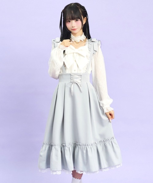 Secret Honey（シークレットハニー）の「Wフリルサスペンダー付ミディスカート（スカート・レディース・ブラック/グレー・MEDIUM）」の4枚目の写真