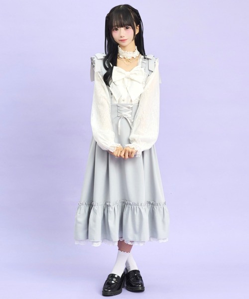 Secret Honey（シークレットハニー）の「Wフリルサスペンダー付ミディスカート（スカート・レディース・ブラック/グレー・MEDIUM）」の3枚目の写真