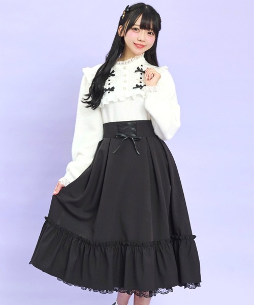 Secret Honey(シークレットハニー)の「Wフリルサスペンダー付ミディスカート(スカート・レディース・ブラック/グレー・MEDIUM)」の13枚目の写真