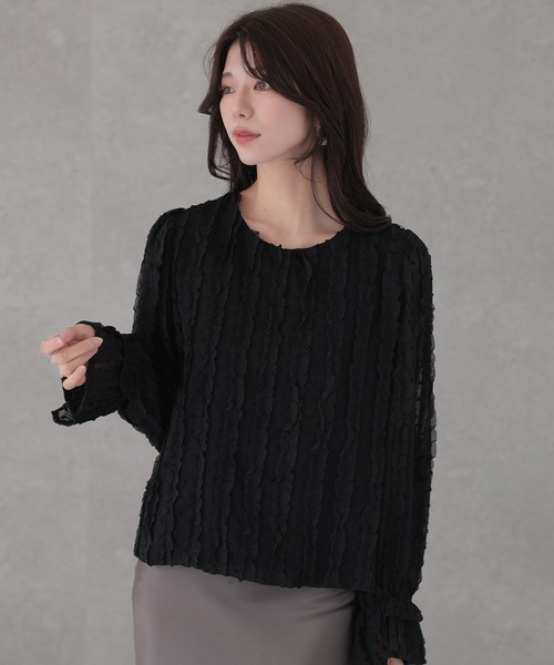 Lace Ladies(レースレディース)の「フリル ドット シアー 長袖 プルオーバー(シャツ/ブラウス・レディース・アイボリー/ブラック・FREE)」の2枚目の写真