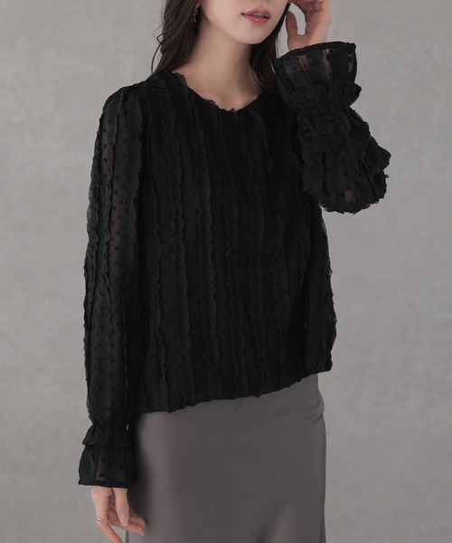 Lace Ladies(レースレディース)の「フリル ドット シアー 長袖 プルオーバー(シャツ/ブラウス・レディース・アイボリー/ブラック・FREE)」の6枚目の写真