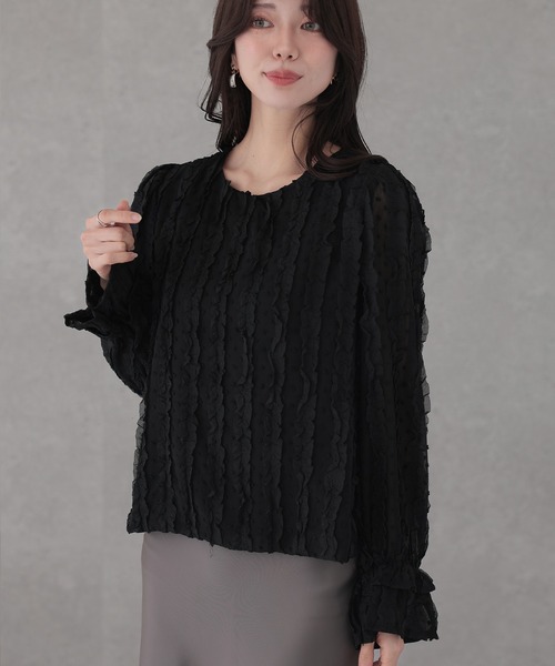 Lace Ladies(レースレディース)の「フリル ドット シアー 長袖 プルオーバー(シャツ/ブラウス・レディース・アイボリー/ブラック・FREE)」の10枚目の写真