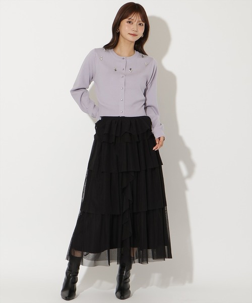 AND COUTURE(アンドクチュール)の「ビジュー×パールニットカーディガン(カーディガン/ボレロ・レディース・ブラック/レッド/サックスブルー/アイボリー/ベージュ・FREE)」の12枚目の写真