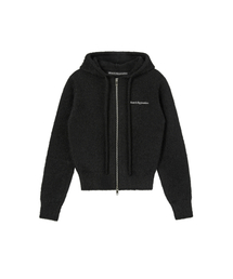 HAIRY KNIT HOOD ZIP-UP - BLACK