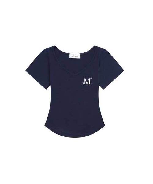 MUCENT（ムセント）の「オニキスシースルーシグネチャーロゴVネッククロップ半袖Tシャツ（7カラー）（Tシャツ/カットソー・レディース・Beige/ネイビー/ホワイト/チャコールグレー/ブラック/カーキ/スカイブルー・FREE）」の7枚目の写真