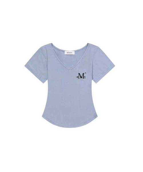 MUCENT（ムセント）の「オニキスシースルーシグネチャーロゴVネッククロップ半袖Tシャツ（7カラー）（Tシャツ/カットソー・レディース・Beige/ネイビー/ホワイト/チャコールグレー/ブラック/カーキ/スカイブルー・FREE）」の6枚目の写真