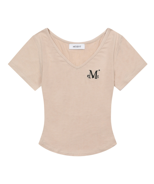 MUCENT(ムセント)の「オニキスシースルーシグネチャーロゴVネッククロップ半袖Tシャツ(7カラー)(Tシャツ/カットソー・レディース・Beige/ネイビー/ホワイト/チャコールグレー/ブラック/カーキ/スカイブルー・FREE)」の16枚目の写真