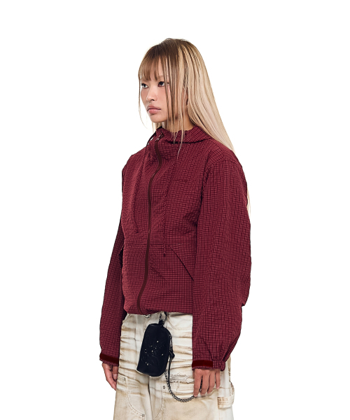 AAKAM（アーカム）の「Check Pattern Hooded Jacket (Burgundy)（ナイロンジャケット・レディース・その他・1/2）」の2枚目の写真
