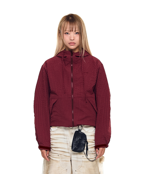 AAKAM（アーカム）の「Check Pattern Hooded Jacket (Burgundy)（ナイロンジャケット・レディース・その他・1/2）」の3枚目の写真