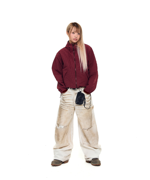 AAKAM（アーカム）の「Check Pattern Hooded Jacket (Burgundy)（ナイロンジャケット・レディース・その他・1/2）」の5枚目の写真