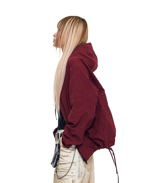 AAKAM（アーカム）の「Check Pattern Hooded Jacket (Burgundy)（ナイロンジャケット・レディース・その他・1/2）」の6枚目の写真