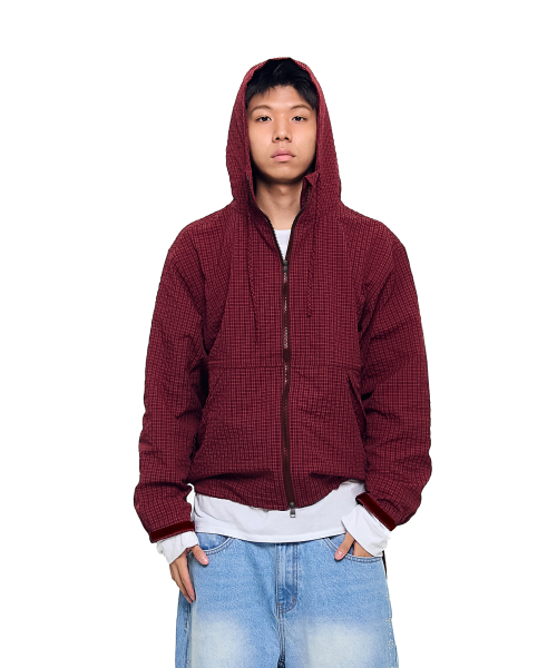 AAKAM（アーカム）の「Check Pattern Hooded Jacket (Burgundy)（ナイロンジャケット・レディース・その他・1/2）」の9枚目の写真