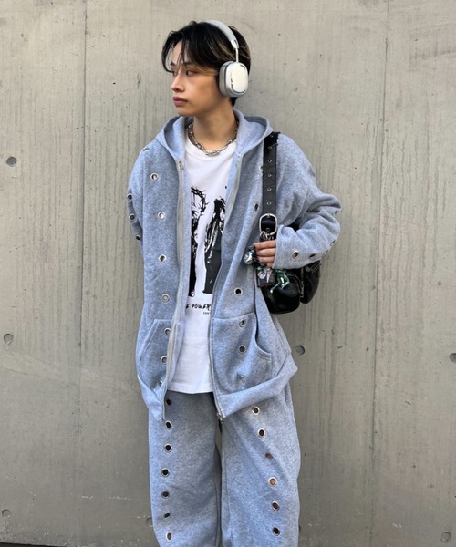 lilful(リルフル)の「【セットアップ対応】アイレットデザインスウェットパンツ(スウェットパンツ・メンズ・ブラック/グレー・M/L)」の8枚目の写真
