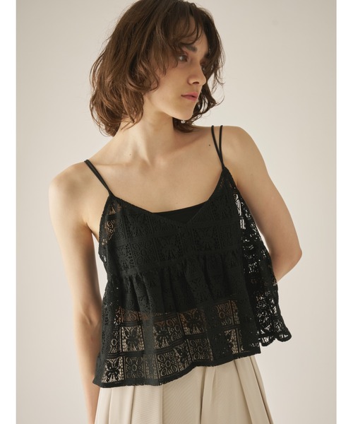 AIC.（エーアイシー）の「パネルレースバックリボンキャミビスチェ（キャミソール・レディース・ブラック/オフホワイト・FREE）」の9枚目の写真