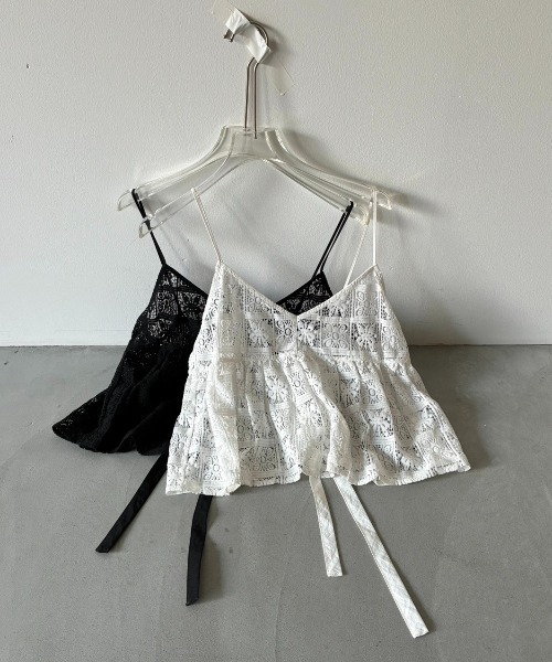 AIC.（エーアイシー）の「パネルレースバックリボンキャミビスチェ（キャミソール・レディース・ブラック/オフホワイト・FREE）」の3枚目の写真