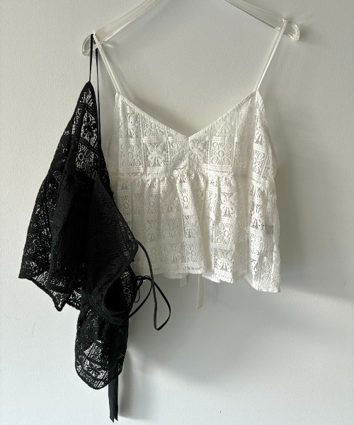 AIC.（エーアイシー）の「パネルレースバックリボンキャミビスチェ（キャミソール・レディース・ブラック/オフホワイト・FREE）」の7枚目の写真