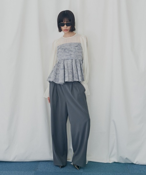 ANDRESD(アンドレスド)の「ジャガードペプラムパンツドレス / jacquard peplum pants dress(パンツドレス・レディース・ピンク/ライトグレー/ブラック/ベージュ・S/L/M)」の3枚目の写真