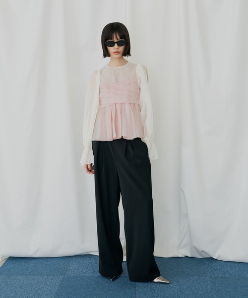 ANDRESD(アンドレスド)の「ジャガードペプラムパンツドレス / jacquard peplum pants dress(パンツドレス・レディース・ピンク/ライトグレー/ブラック/ベージュ・S/L/M)」の8枚目の写真