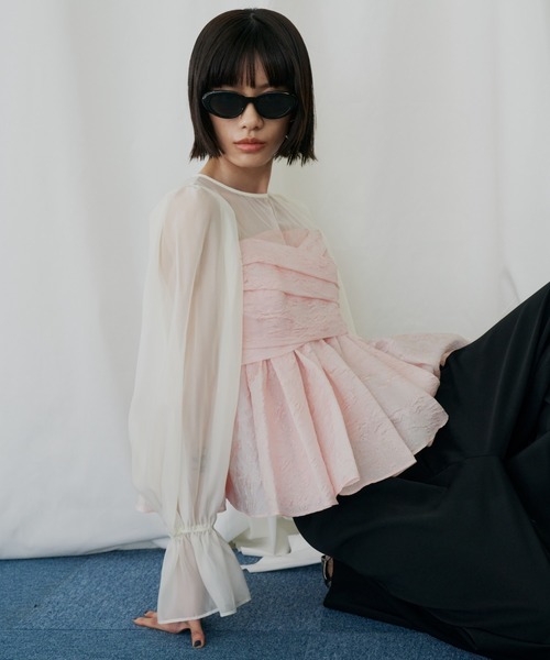 ANDRESD(アンドレスド)の「ジャガードペプラムパンツドレス / jacquard peplum pants dress(パンツドレス・レディース・ピンク/ライトグレー/ブラック/ベージュ・S/L/M)」の18枚目の写真