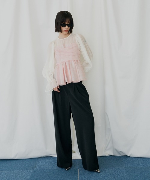 ANDRESD(アンドレスド)の「ジャガードペプラムパンツドレス / jacquard peplum pants dress(パンツドレス・レディース・ピンク/ライトグレー/ブラック/ベージュ・S/L/M)」の10枚目の写真