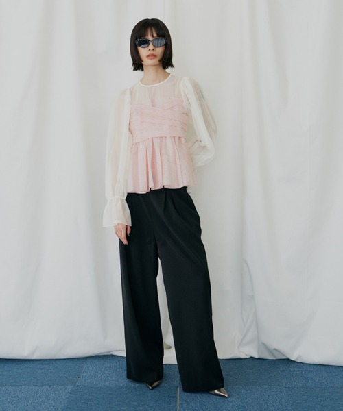 ANDRESD(アンドレスド)の「ジャガードペプラムパンツドレス / jacquard peplum pants dress(パンツドレス・レディース・ピンク/ライトグレー/ブラック/ベージュ・S/L/M)」の11枚目の写真