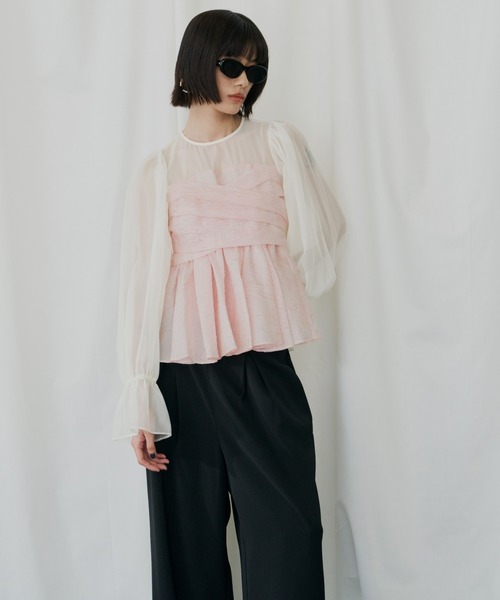ANDRESD(アンドレスド)の「ジャガードペプラムパンツドレス / jacquard peplum pants dress(パンツドレス・レディース・ピンク/ライトグレー/ブラック/ベージュ・S/L/M)」の16枚目の写真