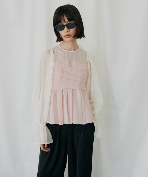 ANDRESD(アンドレスド)の「ジャガードペプラムパンツドレス / jacquard peplum pants dress(パンツドレス・レディース・ピンク/ライトグレー/ブラック/ベージュ・S/L/M)」の17枚目の写真