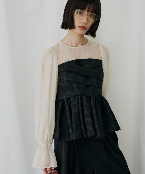 ANDRESD(アンドレスド)の「ジャガードペプラムパンツドレス / jacquard peplum pants dress(パンツドレス・レディース・ピンク/ライトグレー/ブラック/ベージュ・S/L/M)」の5枚目の写真
