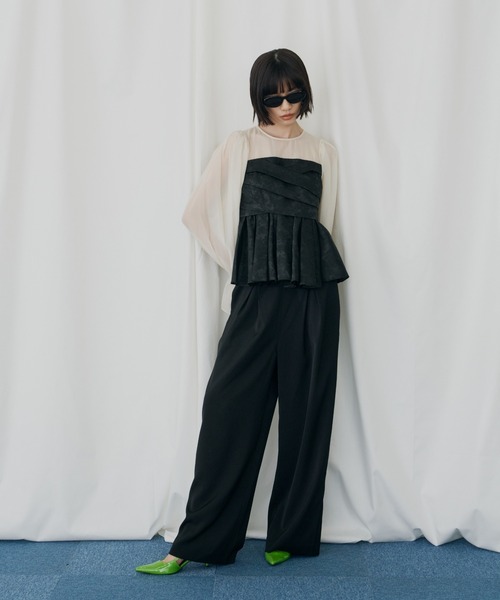 ANDRESD(アンドレスド)の「ジャガードペプラムパンツドレス / jacquard peplum pants dress(パンツドレス・レディース・ピンク/ライトグレー/ブラック/ベージュ・S/L/M)」の20枚目の写真