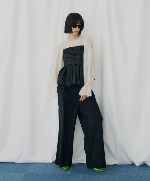 ANDRESD(アンドレスド)の「ジャガードペプラムパンツドレス / jacquard peplum pants dress(パンツドレス・レディース・ピンク/ライトグレー/ブラック/ベージュ・S/L/M)」の21枚目の写真