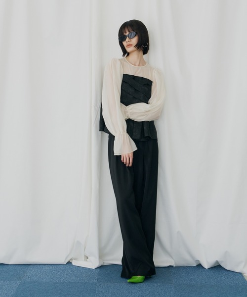 ANDRESD(アンドレスド)の「ジャガードペプラムパンツドレス / jacquard peplum pants dress(パンツドレス・レディース・ピンク/ライトグレー/ブラック/ベージュ・S/L/M)」の22枚目の写真