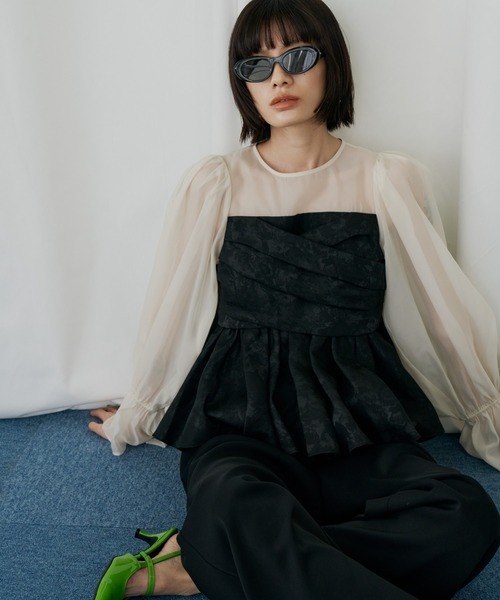 ANDRESD(アンドレスド)の「ジャガードペプラムパンツドレス / jacquard peplum pants dress(パンツドレス・レディース・ピンク/ライトグレー/ブラック/ベージュ・S/L/M)」の7枚目の写真