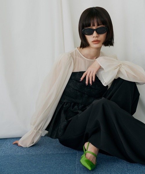 ANDRESD(アンドレスド)の「ジャガードペプラムパンツドレス / jacquard peplum pants dress(パンツドレス・レディース・ピンク/ライトグレー/ブラック/ベージュ・S/L/M)」の6枚目の写真