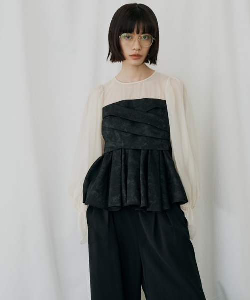 ANDRESD(アンドレスド)の「ジャガードペプラムパンツドレス / jacquard peplum pants dress(パンツドレス・レディース・ピンク/ライトグレー/ブラック/ベージュ・S/L/M)」の14枚目の写真