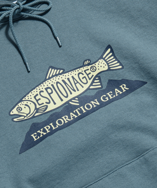 ESPIONAGE（エスピオナジ）の「Expl. Trout Logo Heavyweight Hoodie Vintage Blue（パーカー・メンズ・その他・MEDIUM/LARGE/X-LARGE）」の5枚目の写真