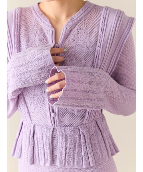 LILY BROWN(リリーブラウン)の「スイッチングクロシェニットワンピース(ワンピース・レディース・オフホワイト/ラベンダー/グリーン・F)」の8枚目の写真