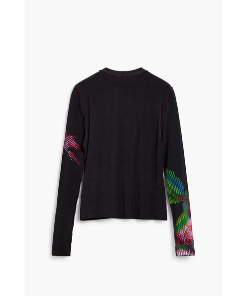 Desigual(デシグアル)の「ピクセル風花グラフィック ブラック長袖Tシャツ(Tシャツ/カットソー・レディース・ブラック・M/S/XS)」の2枚目の写真