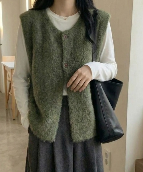 cammie(キャミー)の「ニットベスト(ベスト・レディース・ブラウン/アイボリー/カーキ/グレー・F)」の20枚目の写真