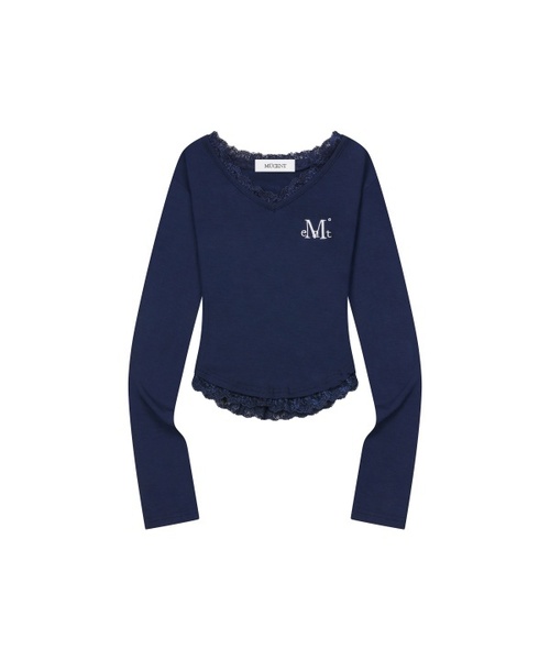 MUCENT(ムセント)の「サニアレースVネック長袖Tシャツ(6色)(Tシャツ/カットソー・レディース・グレー/ホワイト/ブラック/ネイビー/パープル/ピンク・FREE)」の4枚目の写真