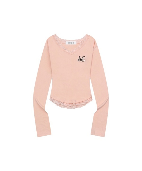 MUCENT(ムセント)の「サニアレースVネック長袖Tシャツ(6色)(Tシャツ/カットソー・レディース・グレー/ホワイト/ブラック/ネイビー/パープル/ピンク・FREE)」の6枚目の写真