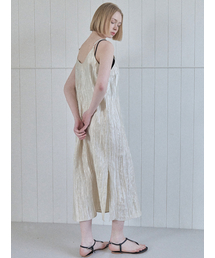 Metal Pleated Layered Dress - BEIGE