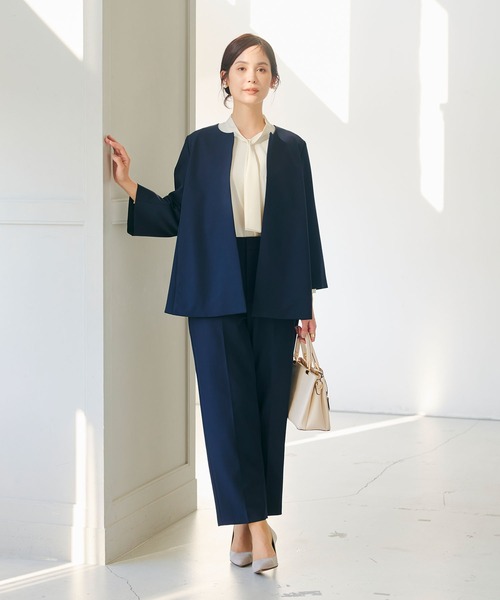 CROSS FUNCTION(クロスファンクション)の「《洗える・シワになりにくい》正解Aラインフレアジャケット【CROSS FUNCTION/クロスファンクション】(ノーカラージャケット・レディース・ライトベージュ/ブラック/ネイビー・7号/9号/11号/13号/15号)」の7枚目の写真