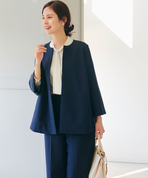 CROSS FUNCTION(クロスファンクション)の「《洗える・シワになりにくい》正解Aラインフレアジャケット【CROSS FUNCTION/クロスファンクション】(ノーカラージャケット・レディース・ライトベージュ/ブラック/ネイビー・7号/9号/11号/13号/15号)」の4枚目の写真