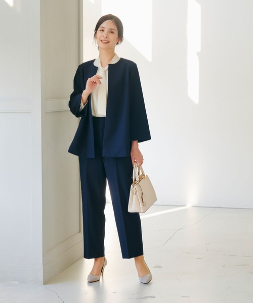 CROSS FUNCTION(クロスファンクション)の「《洗える・シワになりにくい》正解Aラインフレアジャケット【CROSS FUNCTION/クロスファンクション】(ノーカラージャケット・レディース・ライトベージュ/ブラック/ネイビー・7号/9号/11号/13号/15号)」の8枚目の写真